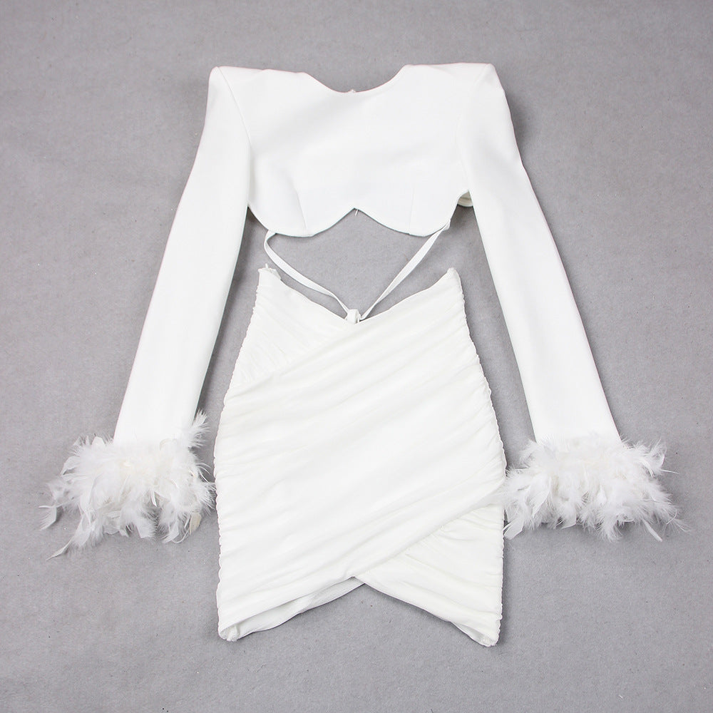 French feather long-sleeved dress