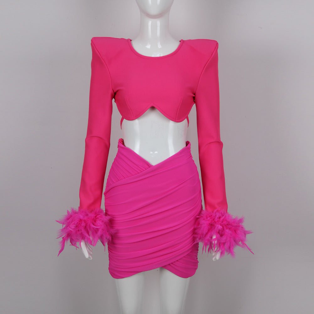 French feather long-sleeved dress