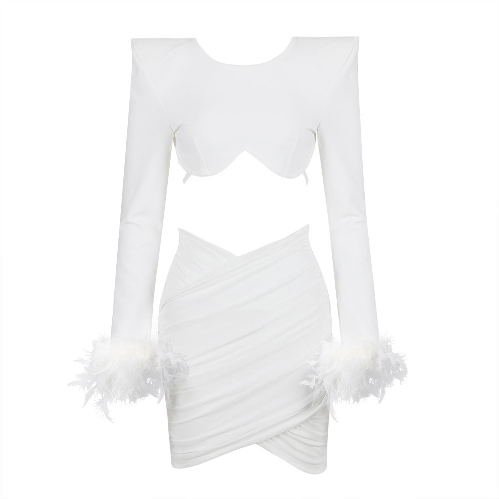 French feather long-sleeved dress