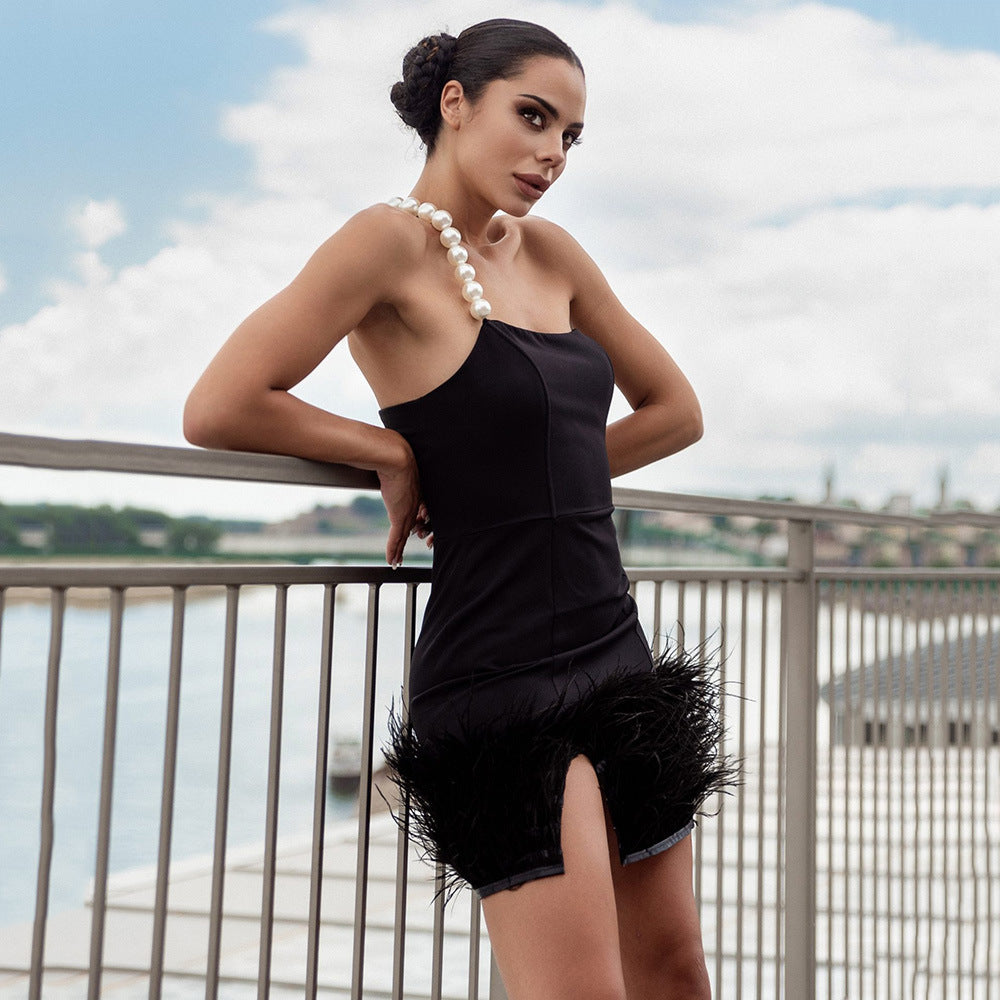 Pearl One Shoulder Feather Dress