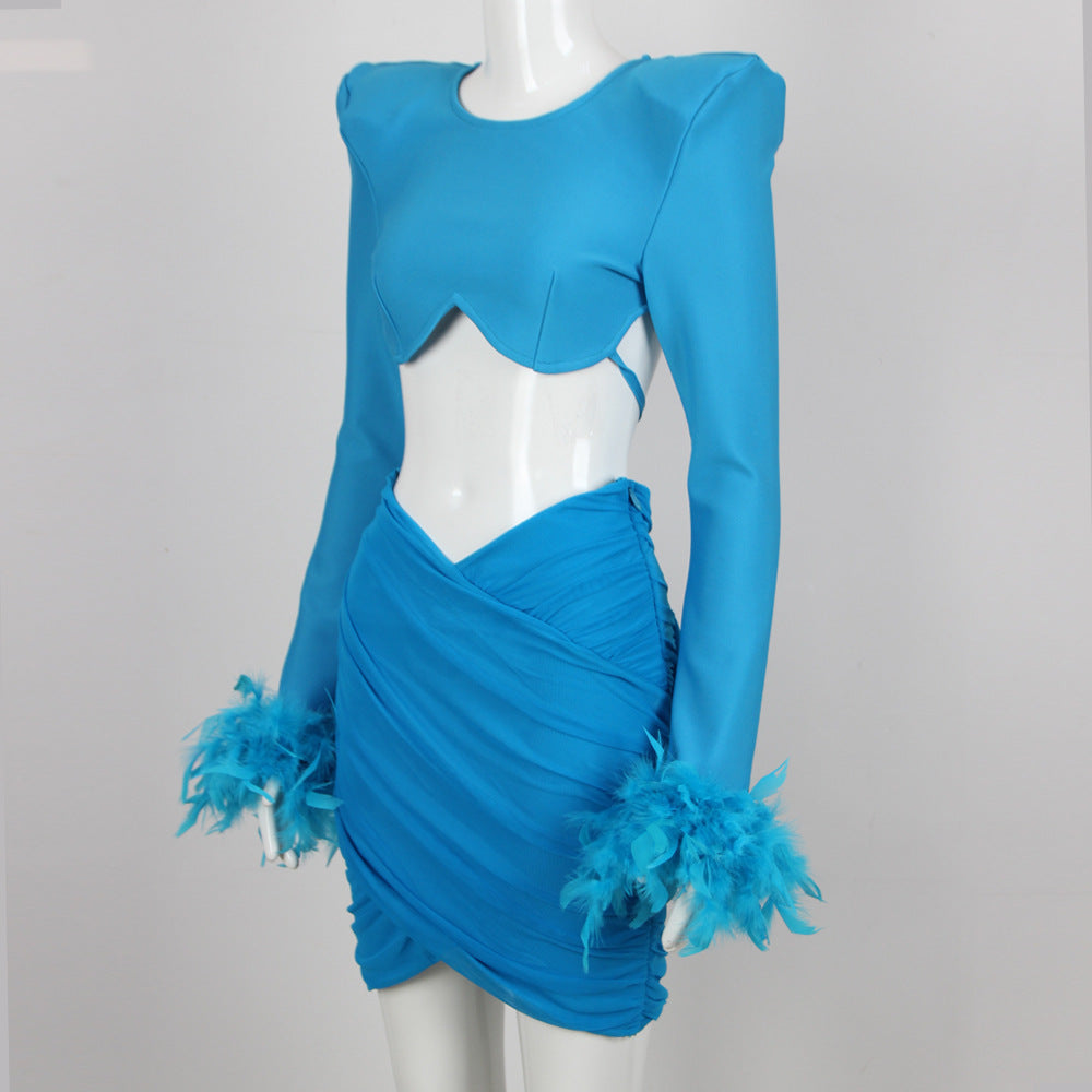French feather long-sleeved dress