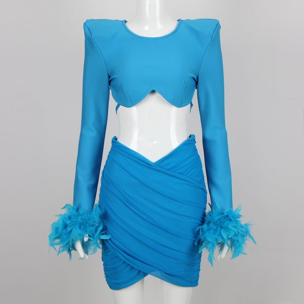 French feather long-sleeved dress