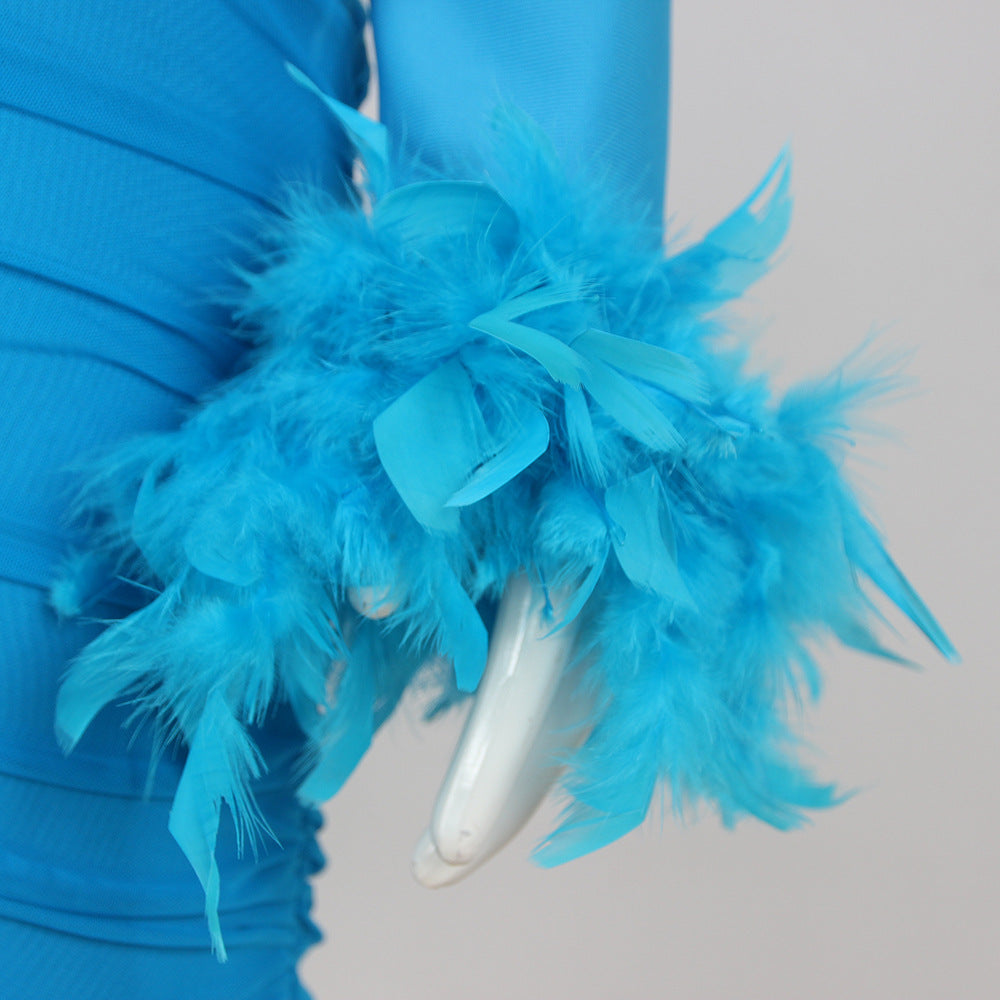 French feather long-sleeved dress