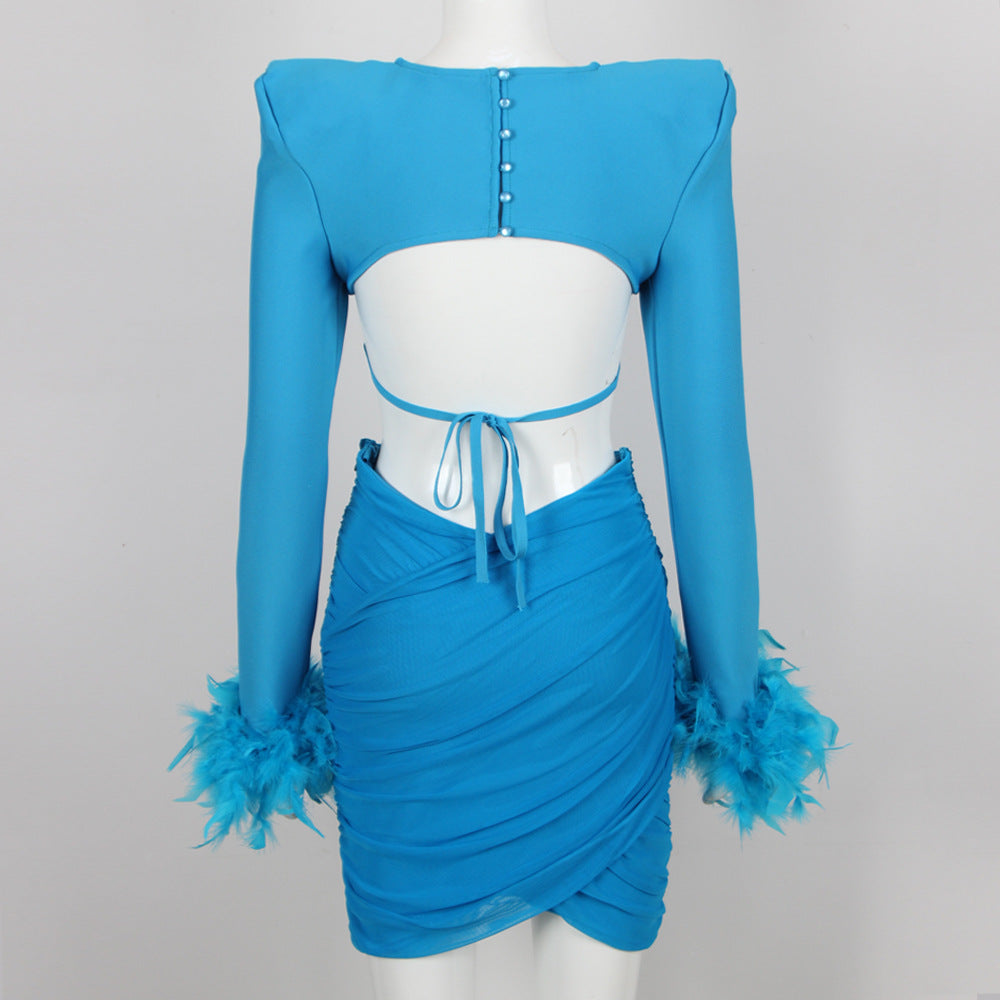 French feather long-sleeved dress
