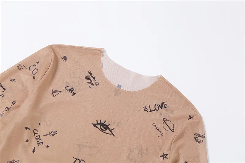 Print tight-fitting Long-Sleeved Bodysuit