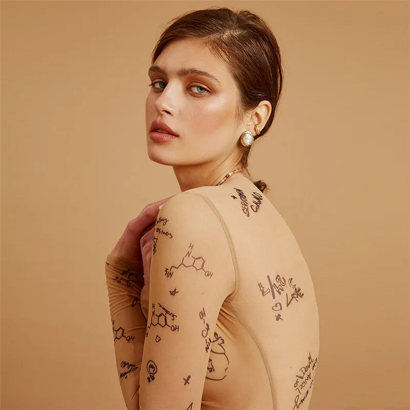 Print tight-fitting Long-Sleeved Bodysuit