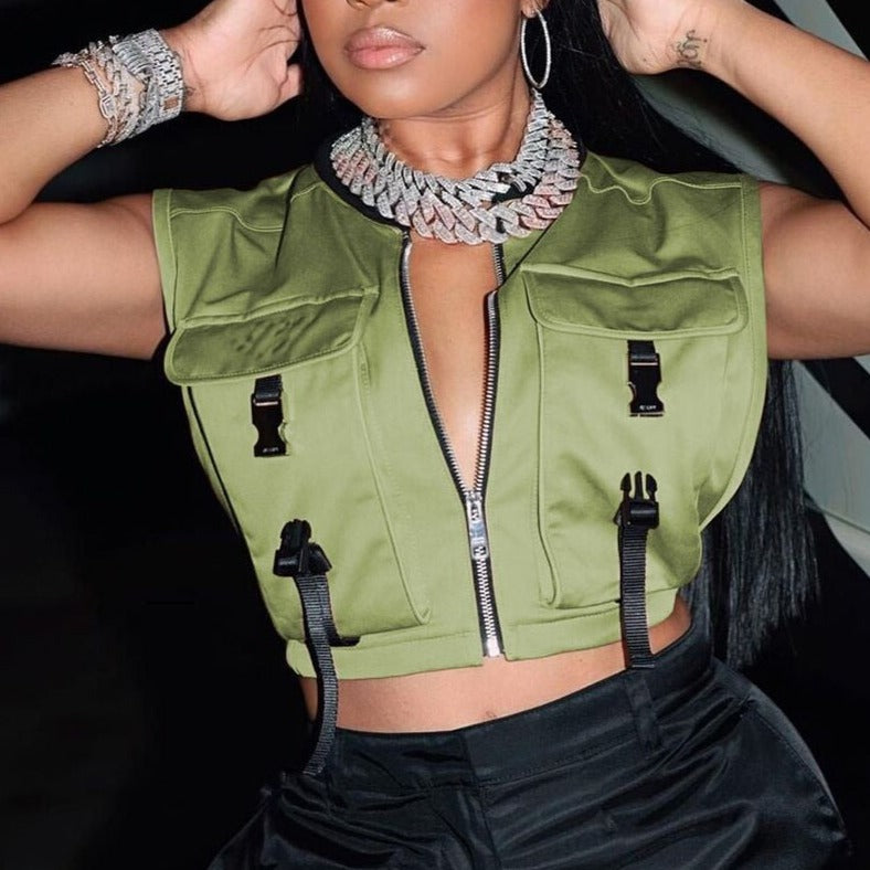 Buckle Zipper Cropped Jacket