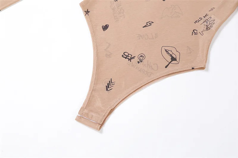 Print tight-fitting Long-Sleeved Bodysuit